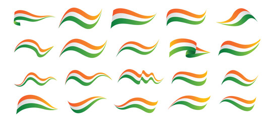 Indian Tricolor Wave Ribbon Set in Saffron White Green Colors