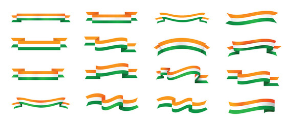 Indian Tricolor Wave Ribbon Set in Saffron White Green Colors
