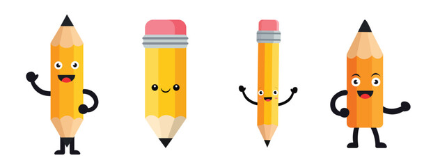 Cute Cartoon Pencil Characters Set for Kids Education