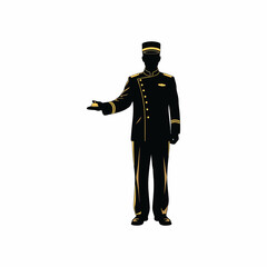 Professional hotel bellboy silhouette holding service bell isolated on white background