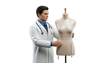 Doctor Measuring Mannequin Waist with Tape Measure