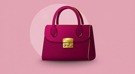 鮮やかなマゼンタ色が目を引くハンドバッグ 洗練されたゴールド金具が上品に輝きモダンでエレガントなスタイルを演出. AI Generated