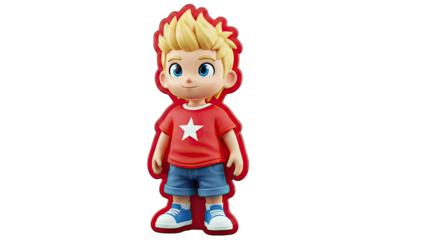 3D Cartoon Boy with Star T-Shirt and Denim Shorts