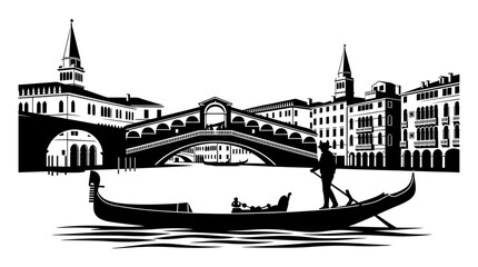 Venice Gondola Silhouette - Minimalist Vector Illustration © Tharindu