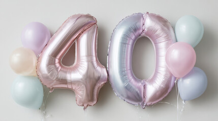 Celebratory silver and pink 40th birthday balloons with pastel accents