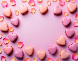 Obraz premium Romantic flat lay composition with heart-shaped elements arranged on a soft background. Valentine’s Day mood, love symbolism, elegant styling and warm light for commercial,lifestyle and holiday design