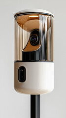 Modern dual-lens security camera with transparent casing for indoor surveillance