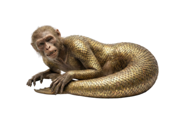 Ningyo monkey fish hybrid creature isolated. Japanese mermaid folklore concept.