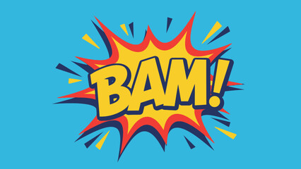 Dynamic comic book sound effect BAM! with explosion on a bright blue background © Payu