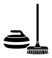Curling Stone & Broom - Minimalist Vector Silhouette
