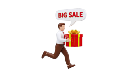 Man running with a Big Sale gift box