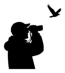 Birdwatching Silhouette - Minimalist Vector Illustration