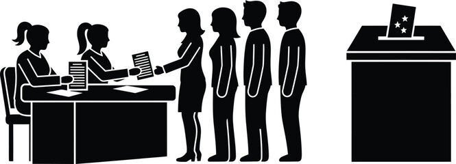Voting Line and Ballot Box Icon Election Process Silhouette Vector