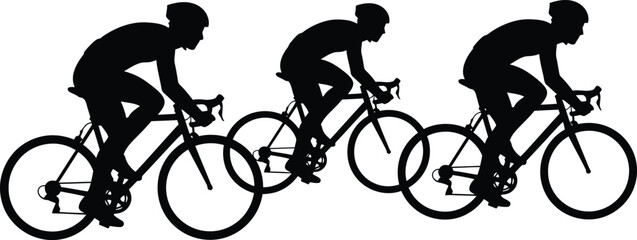 Three Cyclists Racing Silhouette Vector Icon Set