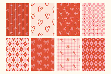 Valentine's Day retro style wallpaper collection. Art for greeting cards, posters, wedding invitations, backgrounds.