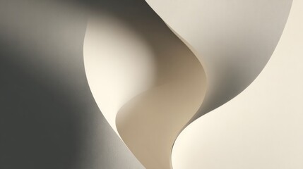 Abstract composition of flowing paper curves creating dynamic shadows and soft gradients as visual harmony in minimalist design aesthetic