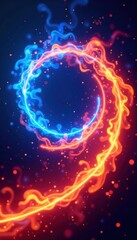 Abstract neon blue spiral, swirling fire-like light trails , mystical, element, ethereal