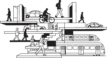 Obraz premium Urban City Life with Various Transportation Modes