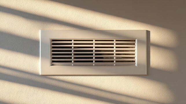 Close-up of a metal ceiling vent showing a metallic grille and soft interior lighting
