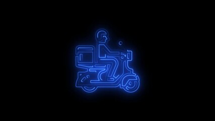blue Neon Delivery Scooter Icon: Courier on Moped Animation on Black, Food Delivery Service Concept: Glowing Magenta Neon Scooter Motion Graphic, Futuristic Online Shopping Delivery Icon: Neon Purpl - Powered by Adobe