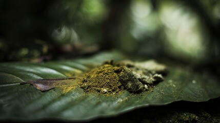 concoction. Crushed medicinal herbs mixed into a paste on a large leaf. menu design, packaging mockups, designed for culinary blogs and recipe cards for restaurants, simplifies recipe learning.