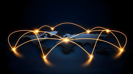 Global network connections illuminated by bright lines, showcasing digital communication
