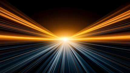 Dynamic light rays converge towards bright center, creating sense of speed and energy
