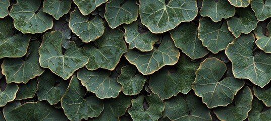 Fototapeta premium Close-up of Green Ivy Leaves on a Wall, Showcasing Natural Textures and Vibrant Foliage Details