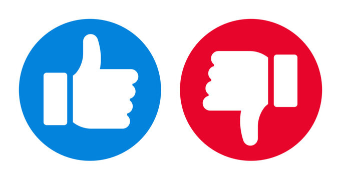 Like and dislike symbol set. Thumbs up and thumbs down icons. Social media buttons.