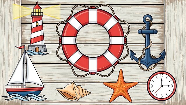 Nautical themed decorative elements illustration