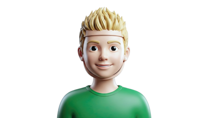 3D cartoon boy with spiky blonde hair and green shirt
