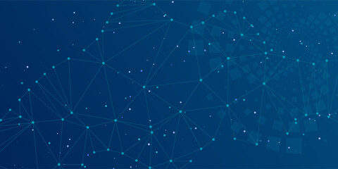 Network style background with glowing nodes and lines, abstract digital web on blue gradient