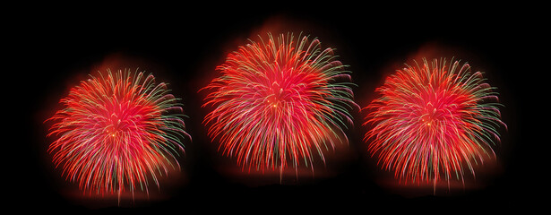 Red colour embossing fireworks in the night sky