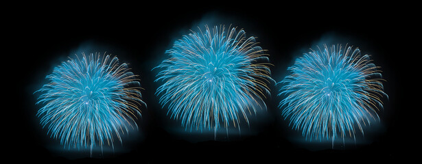 Blue colour embossing fireworks in the night sky