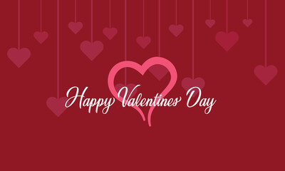 Happy valentines day card with red hanging hearts, festive romantic message