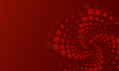 Abstract red spiral background with geometric squares, dynamic visual depth design
