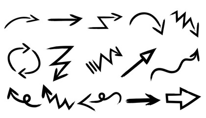 Abstract arrow vector set with dynamic sketch styles, bold directional graphic elements