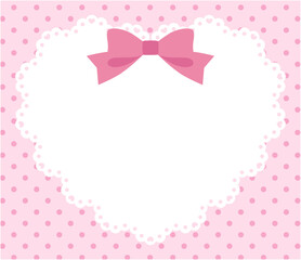 リボンがついたかわいいハートのレースフレームのベクターイラスト。ドット、ラブリー