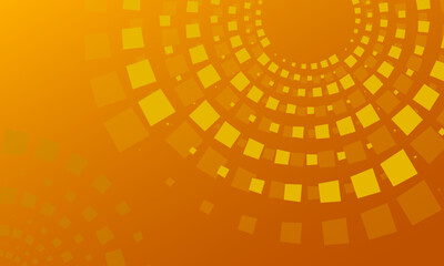 Spiral vector background with orange squares, abstract geometric radial motion design