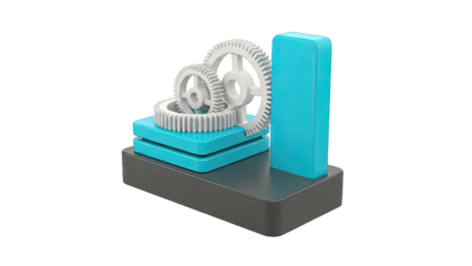 Gears on stackable blue and gray blocks