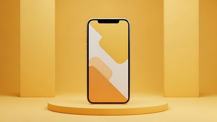 3D smartphone mockup with abstract screen on yellow background