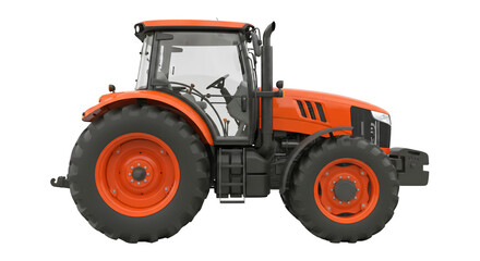 orange farming tractor isolated on white
