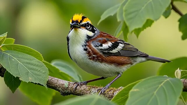 Chestnut-sided Warbler in Lush Greenery - A Vibrant Bird Portrait.