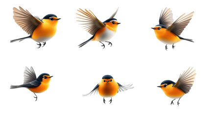 Obraz premium Colorful Kinglet on Transparent Background, Set of Six Birds