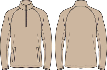 sportswear, pullover, half, zip, jacket, mens, activewear, fashion, technical, flat, vector, illustration, apparel, clothing, design, mockup, long, sleeve, cad, drawing © SreePobitra