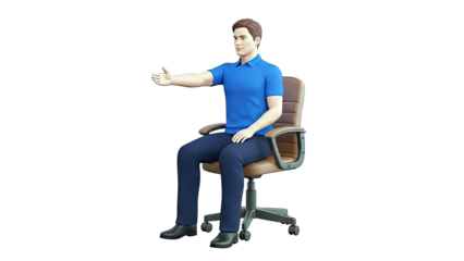Man sitting in office chair with hand extended