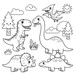 Vector illustration of a Dinosaur Animals Coloring Page for kids