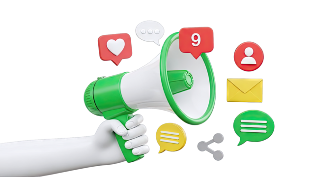 Megaphone with social media notification icons - Powered by Adobe