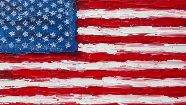 Abstract oil painting texture of the American flag with thick brushstrokes