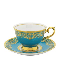 Elegant blue and gold teacup with saucer
